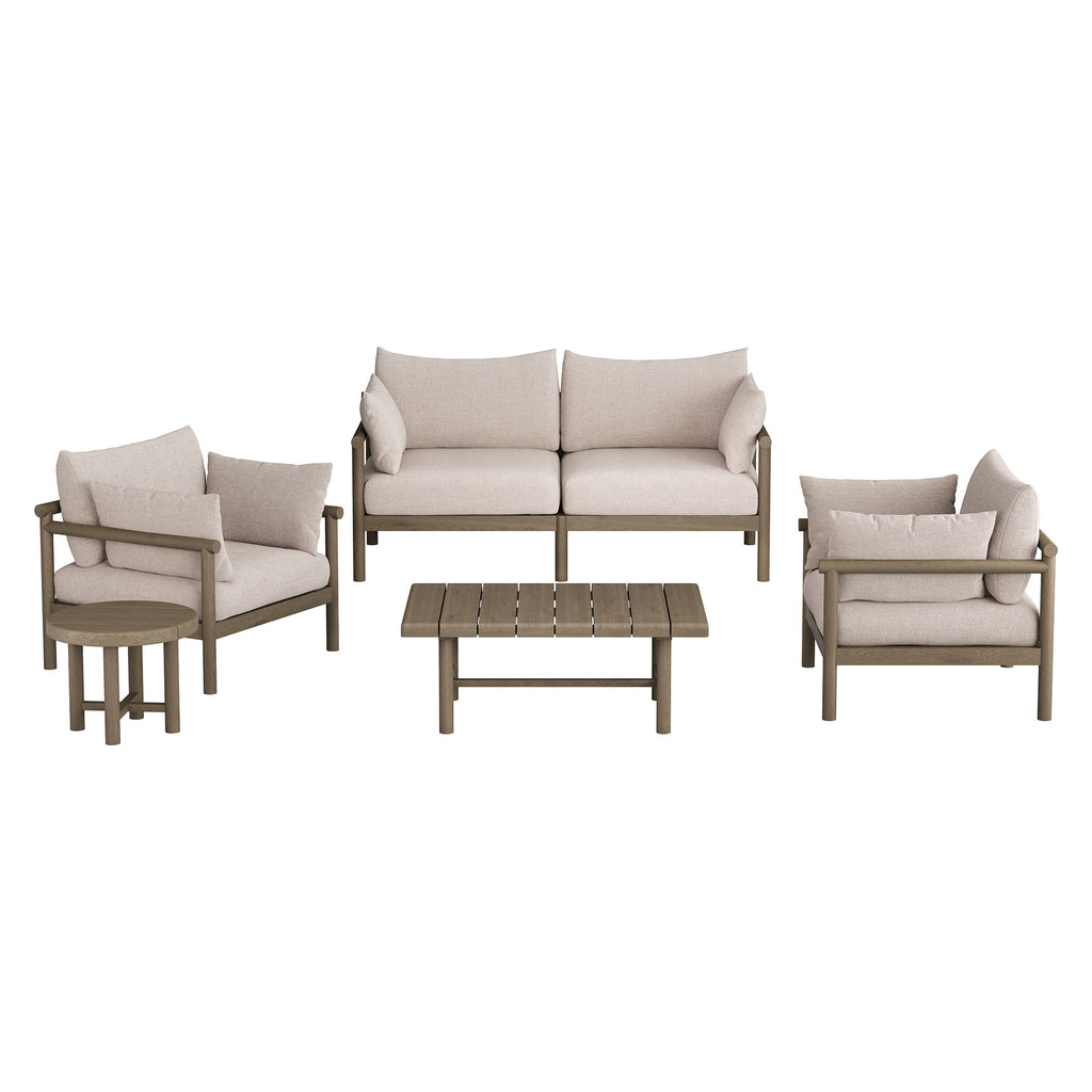 Eleni 5-Piece Outdoor Patio Teak Wood Furniture Set - Weathered Gray Pebble