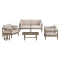 Eleni 5-Piece Outdoor Patio Teak Wood Furniture Set - Weathered Gray Pebble