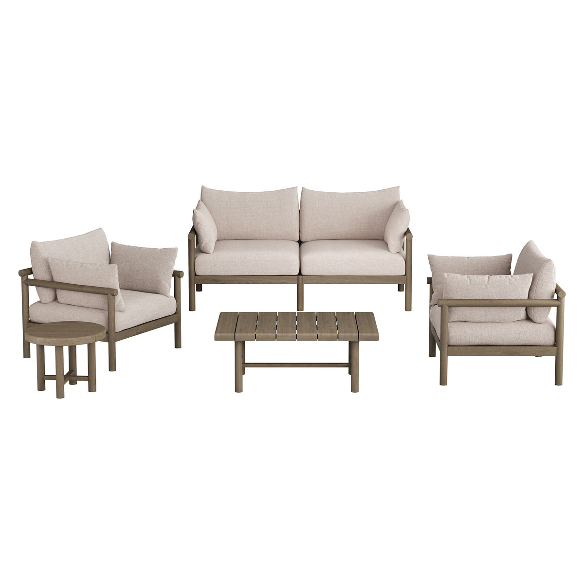 Eleni 5-Piece Outdoor Patio Teak Wood Furniture Set - Weathered Gray Pebble