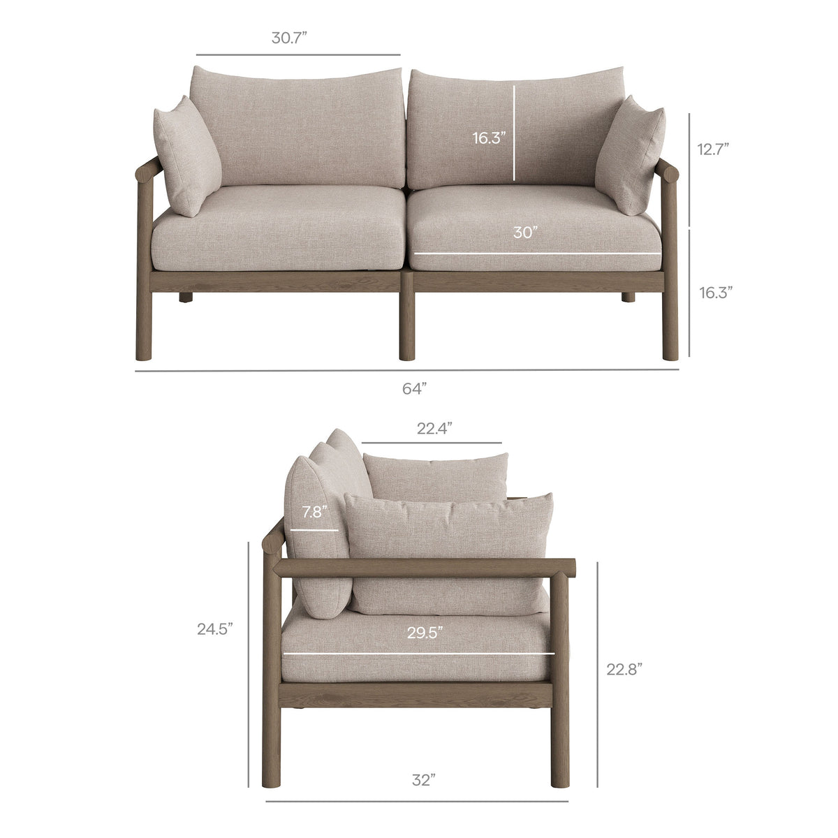 Eleni 5-Piece Outdoor Patio Teak Wood Furniture Set - Weathered Gray Pebble