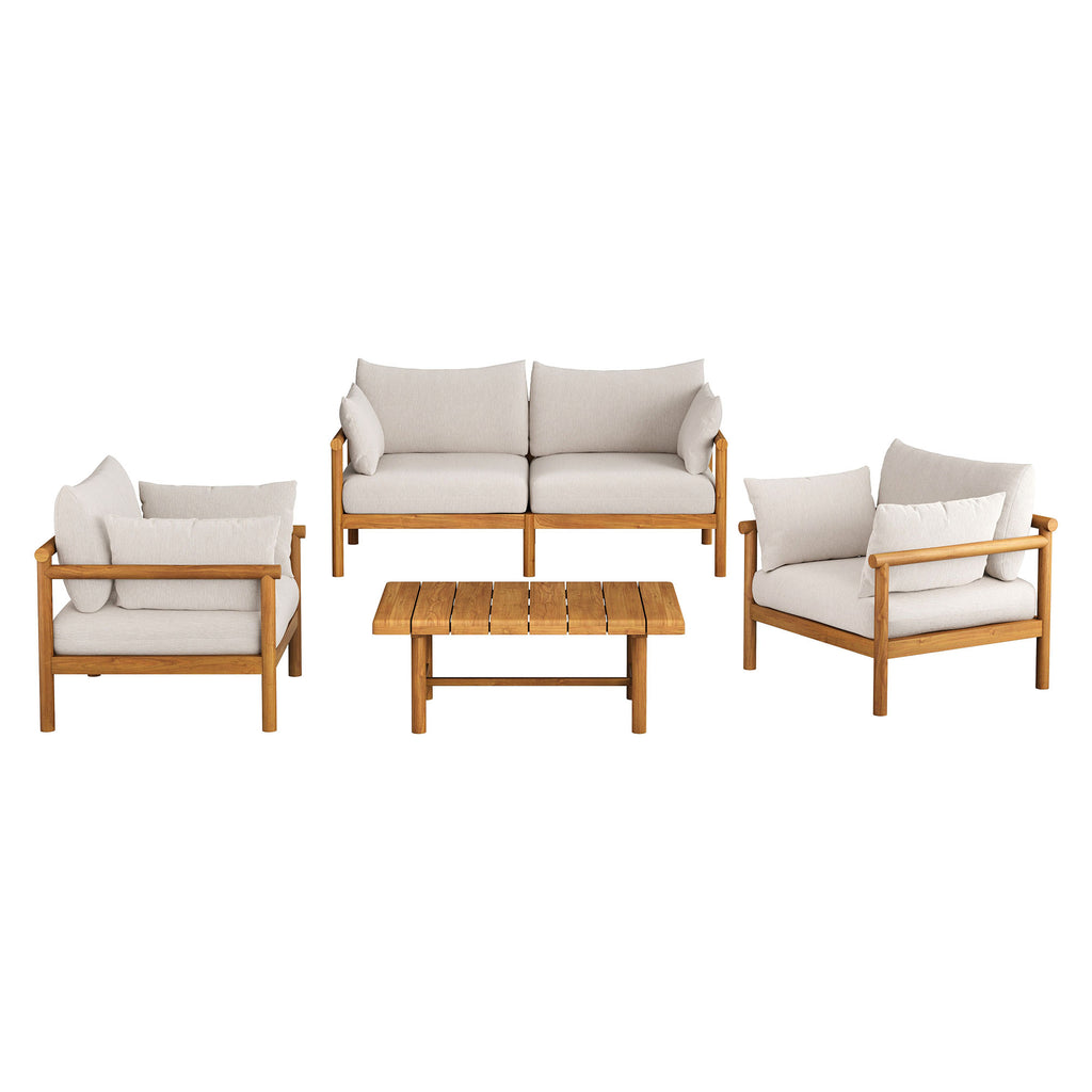 Eleni 4-Piece Outdoor Patio Teak Wood Sofa Set - Natural Sail