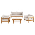 Eleni 4-Piece Outdoor Patio Teak Wood Sofa Set - Natural Sail