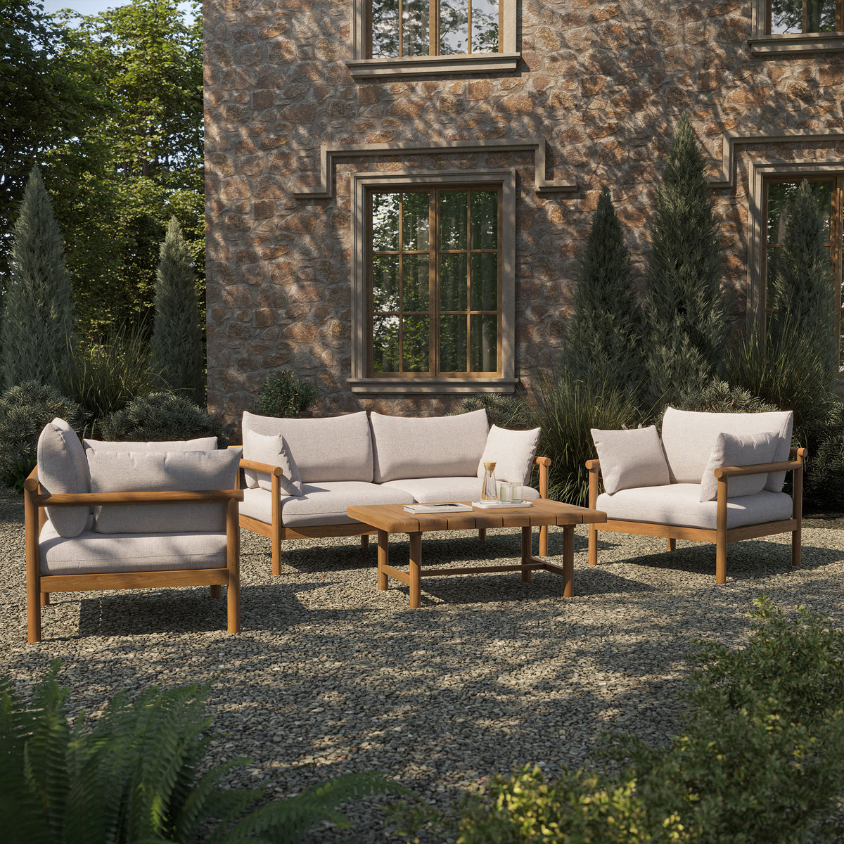 Eleni 4-Piece Outdoor Patio Teak Wood Sofa Set - Natural Sail