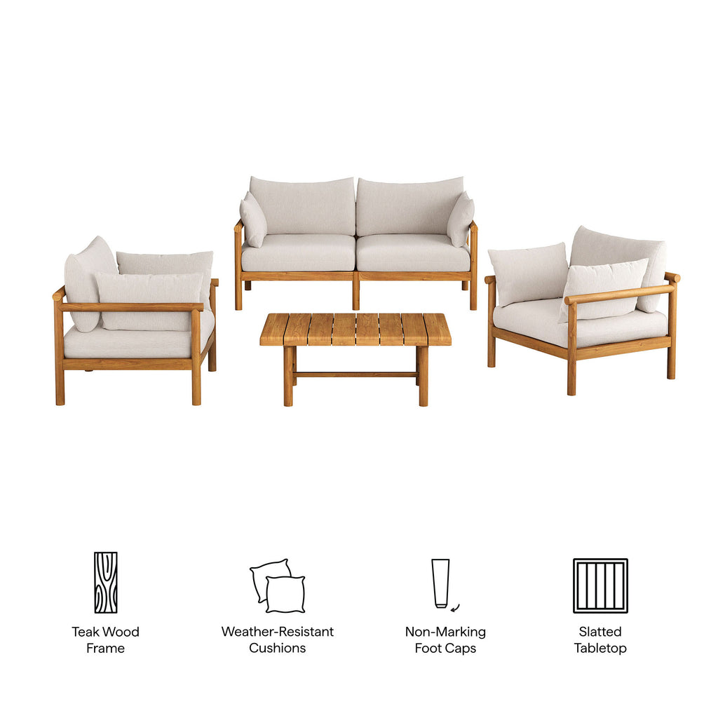 Eleni 4-Piece Outdoor Patio Teak Wood Sofa Set - Natural Sail