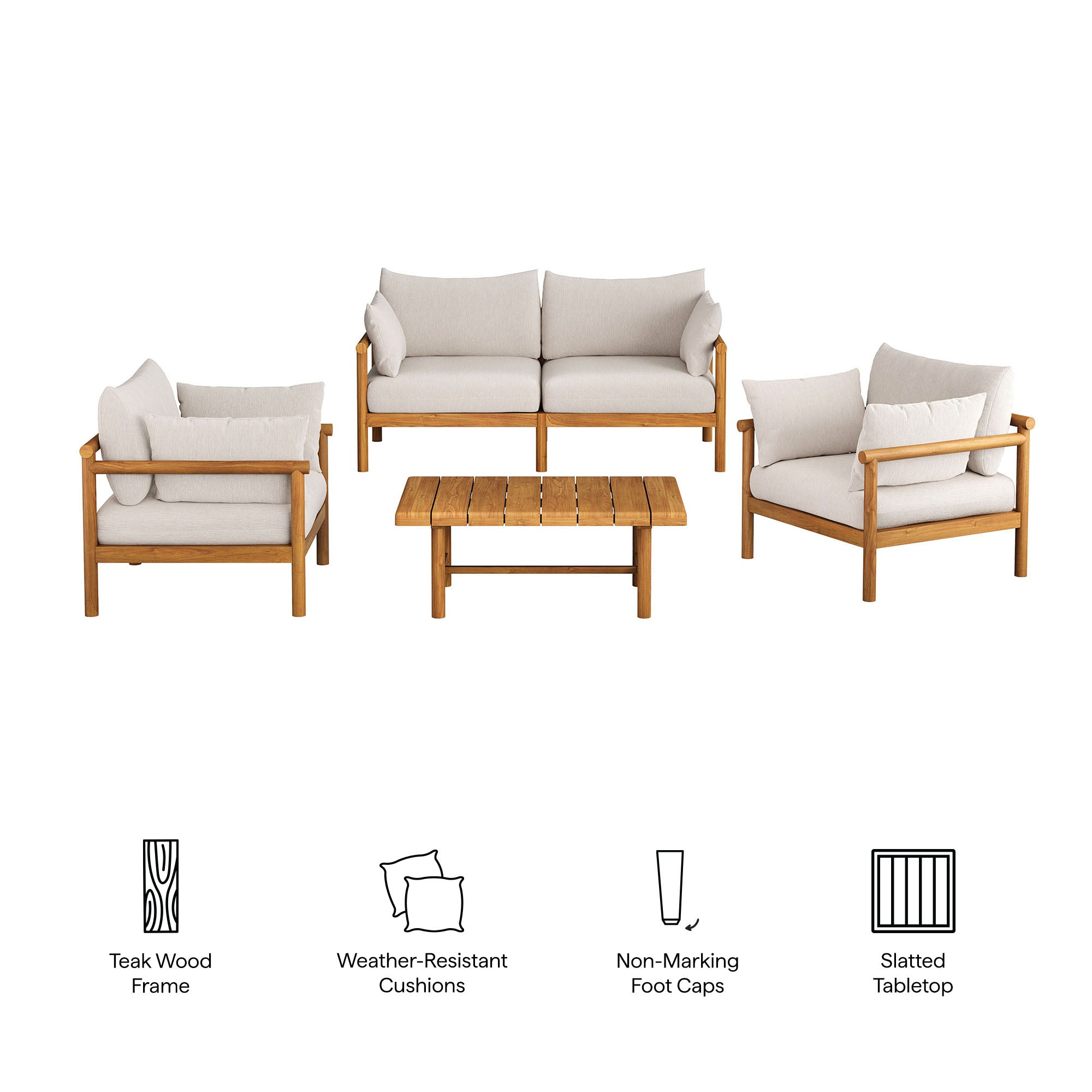 Eleni 4-Piece Outdoor Patio Teak Wood Sofa Set - Natural Sail