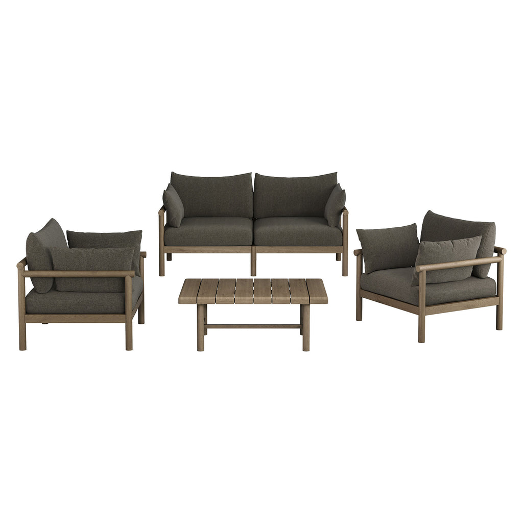 Eleni 4-Piece Outdoor Patio Teak Wood Sofa Set - Weathered Gray Flint