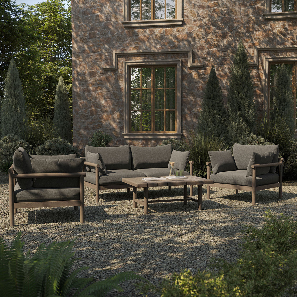 Eleni 4-Piece Outdoor Patio Teak Wood Sofa Set - Weathered Gray Flint