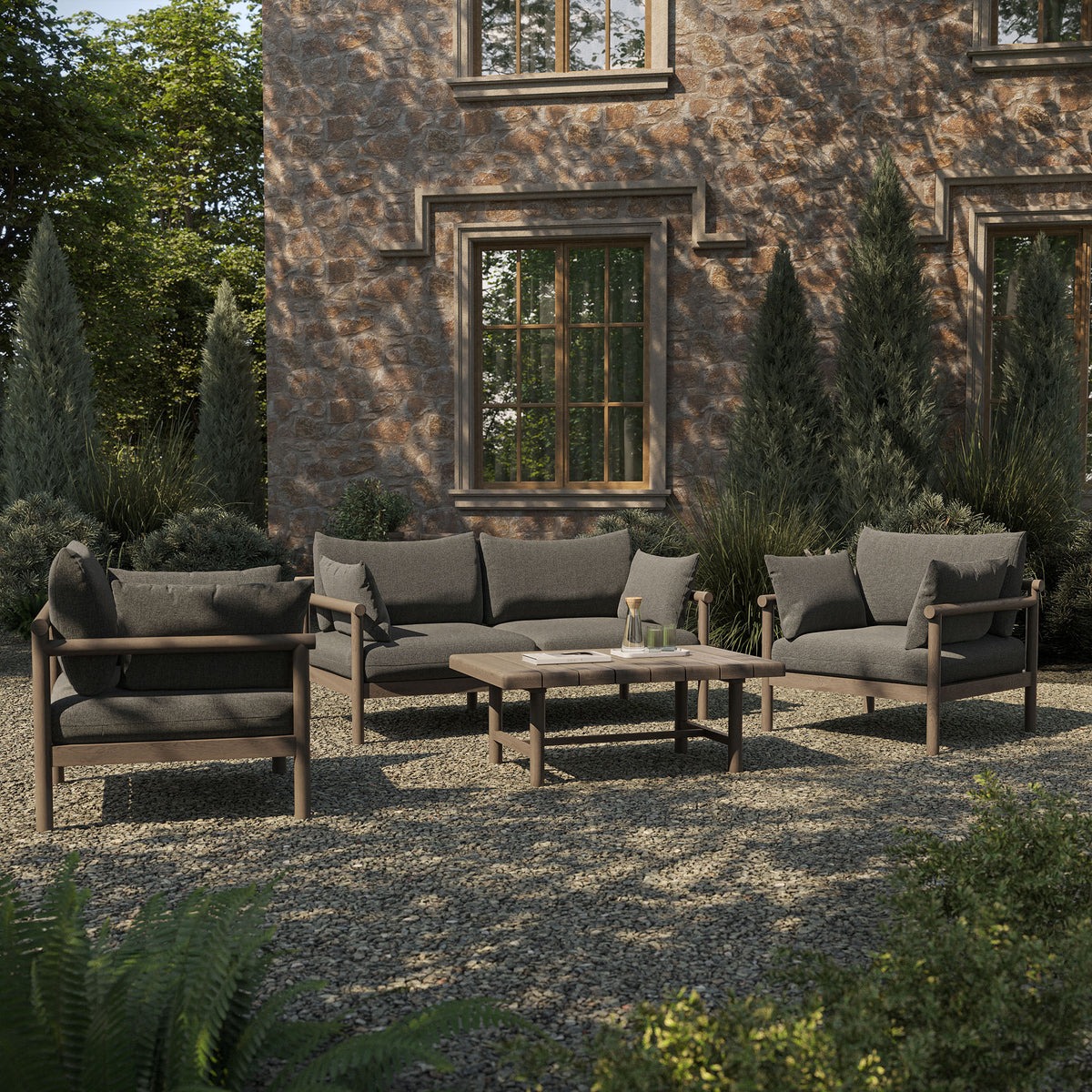 Eleni 4-Piece Outdoor Patio Teak Wood Sofa Set - Weathered Gray Flint