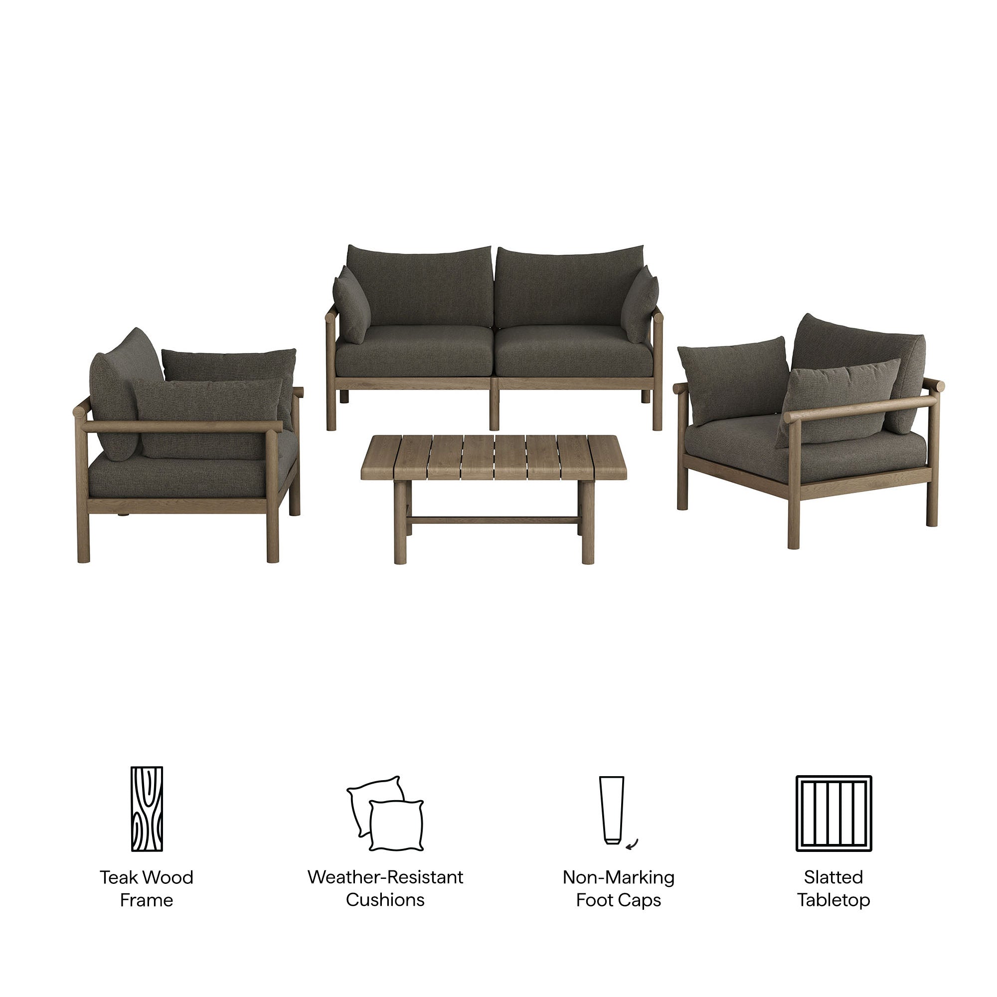 Eleni 4-Piece Outdoor Patio Teak Wood Sofa Set - Weathered Gray Flint