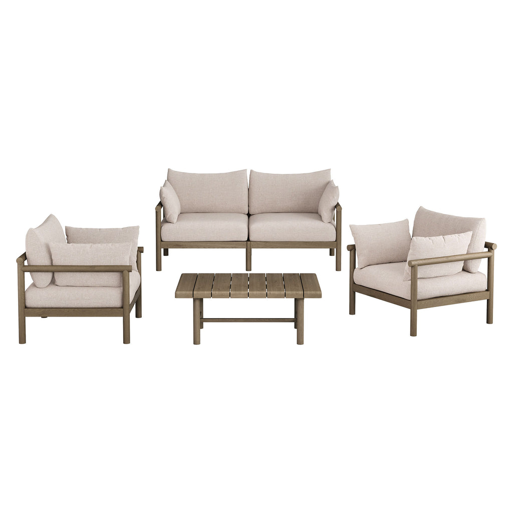 Eleni 4-Piece Outdoor Patio Teak Wood Sofa Set - Weathered Gray Pebble