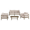 Eleni 4-Piece Outdoor Patio Teak Wood Sofa Set - Weathered Gray Pebble