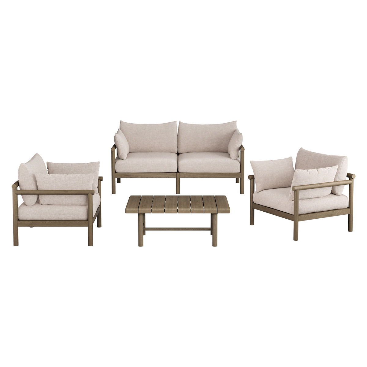 Eleni 4-Piece Outdoor Patio Teak Wood Sofa Set - Weathered Gray Pebble