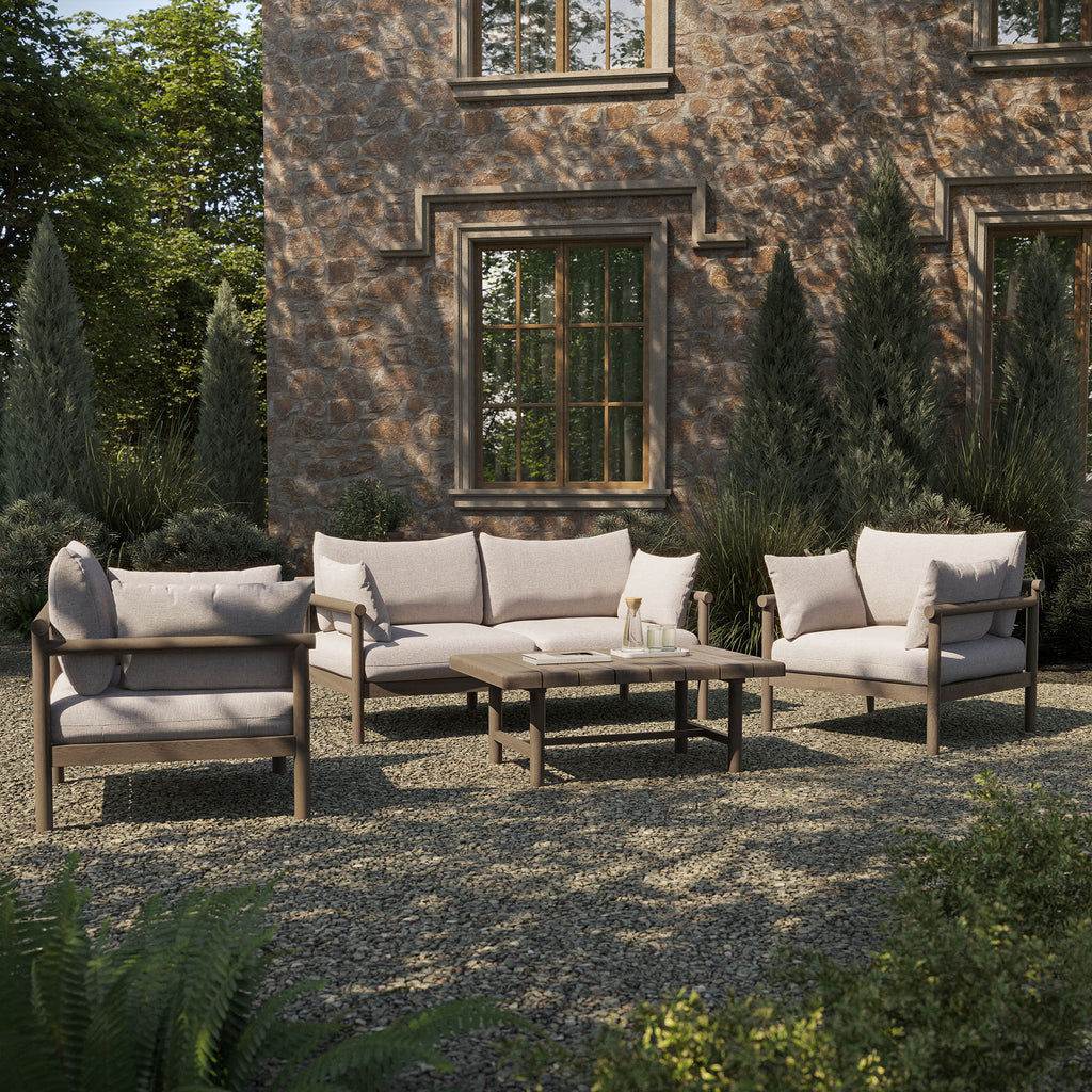 Eleni 4-Piece Outdoor Patio Teak Wood Sofa Set - Weathered Gray Pebble