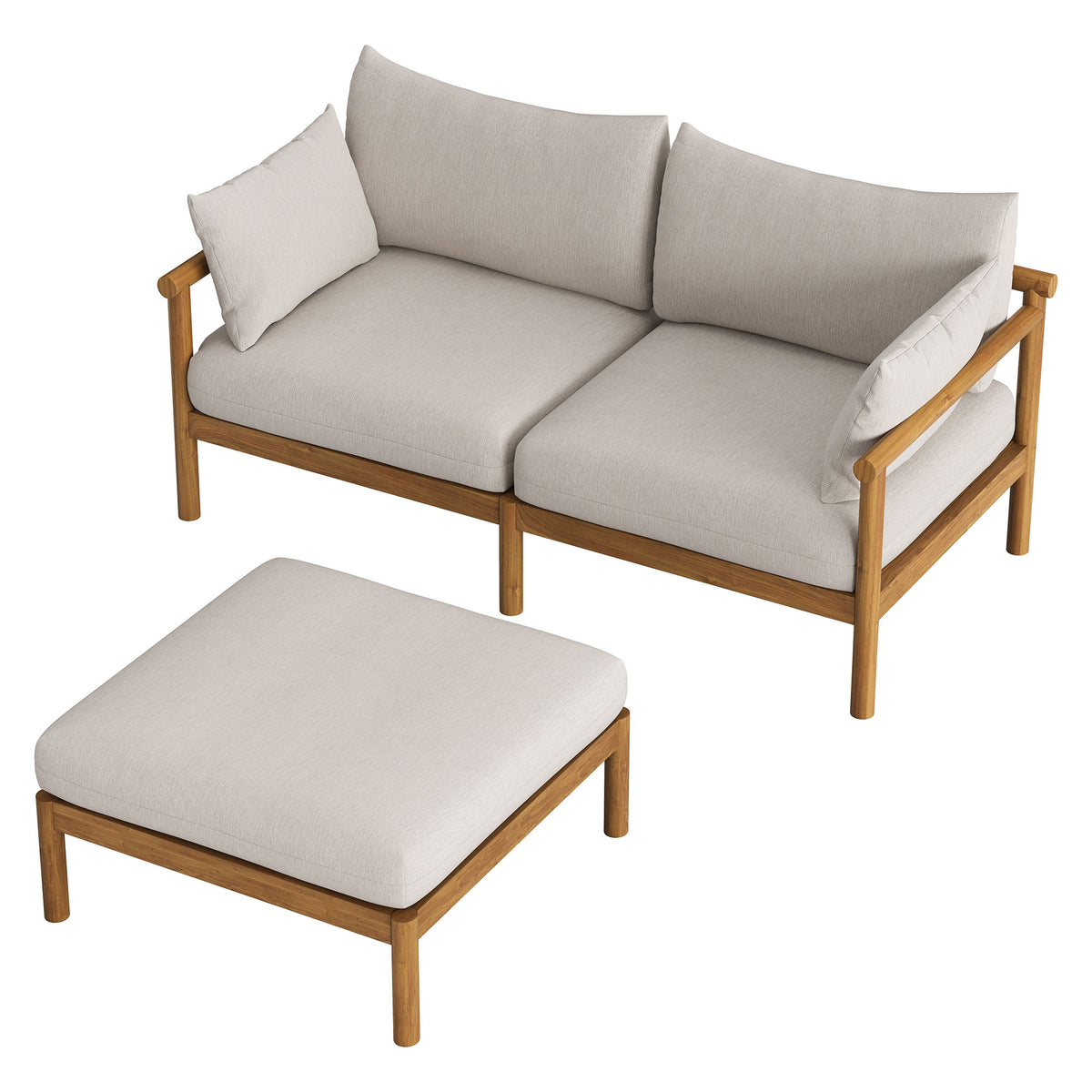 Eleni 2-Piece Outdoor Patio Teak Wood Loveseat with Ottoman Set - Natural Sail