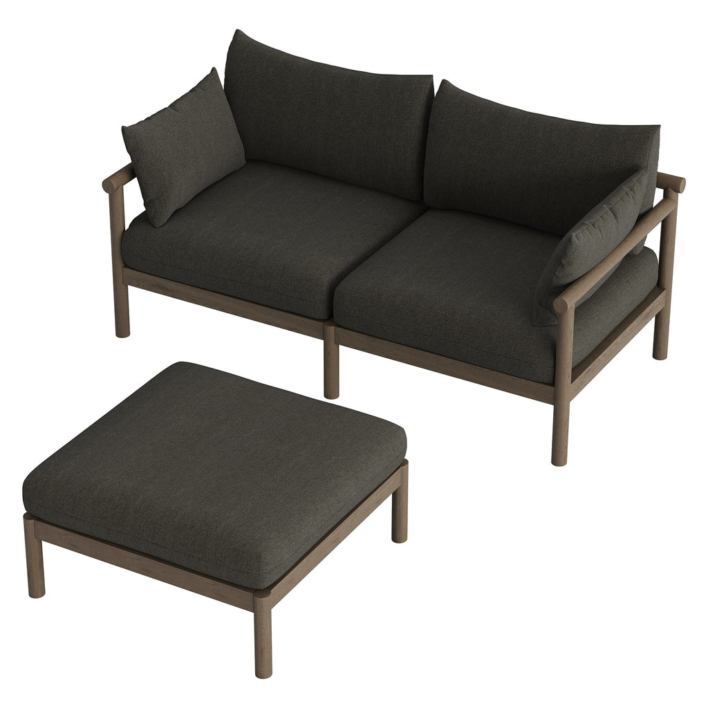 Eleni 2-Piece Outdoor Patio Teak Wood Loveseat with Ottoman Set - Weathered Gray Flint