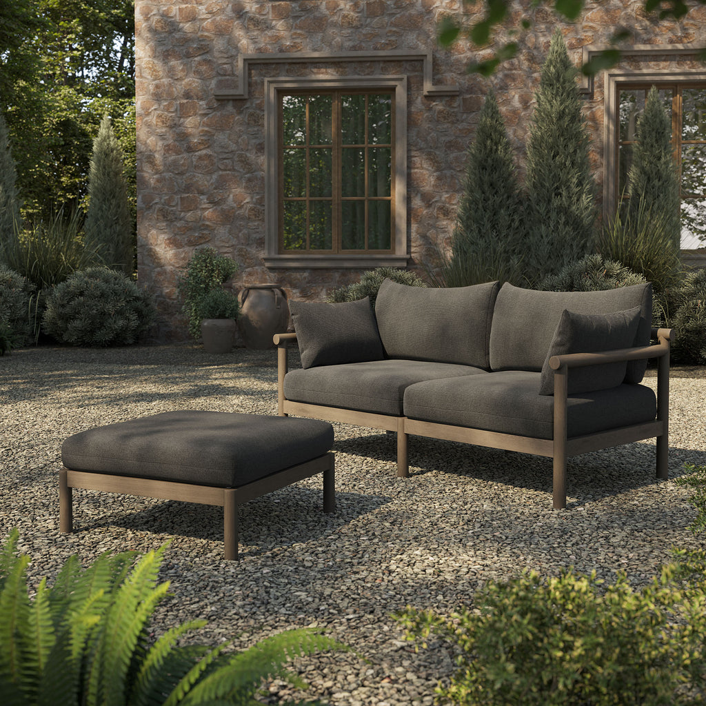 Eleni 2-Piece Outdoor Patio Teak Wood Loveseat with Ottoman Set - Weathered Gray Flint