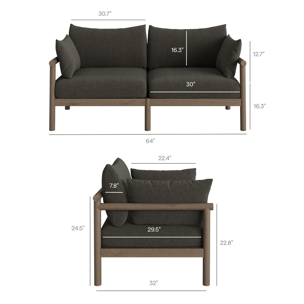 Eleni 2-Piece Outdoor Patio Teak Wood Loveseat with Ottoman Set - Weathered Gray Flint