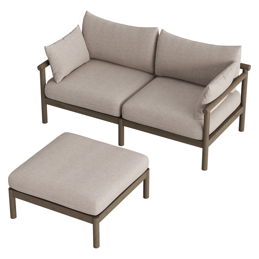 Eleni 2-Piece Outdoor Patio Teak Wood Loveseat with Ottoman Set - Weathered Gray Pebble