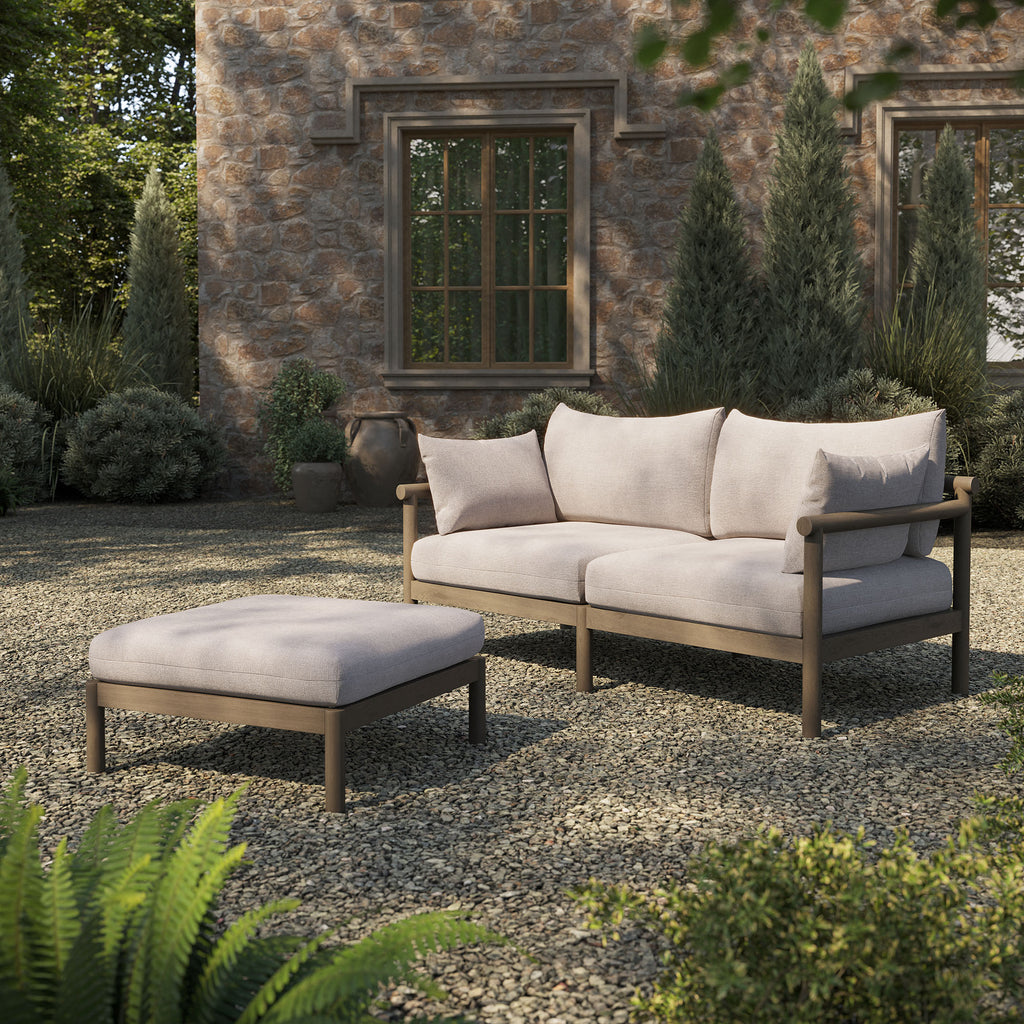 Eleni 2-Piece Outdoor Patio Teak Wood Loveseat with Ottoman Set - Weathered Gray Pebble