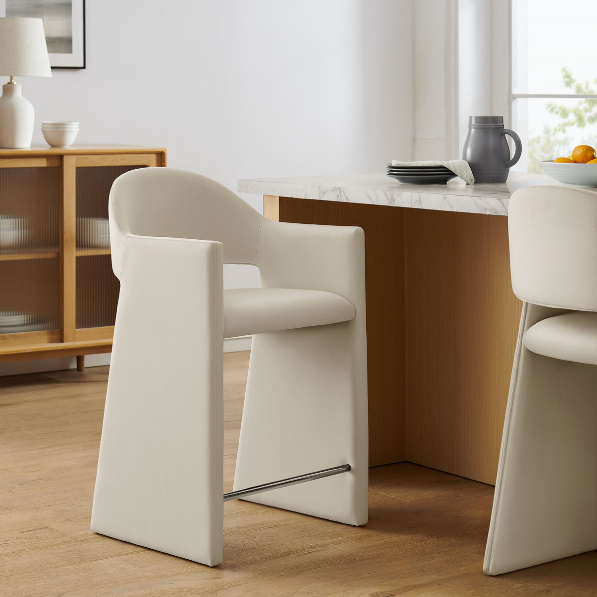 Talia 37 Inch Performance Velvet Counter Stool - Alabaster