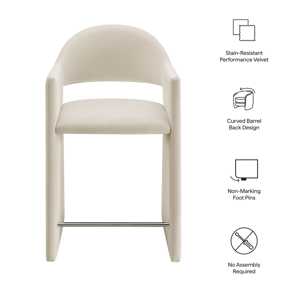 Talia 37 Inch Performance Velvet Counter Stool - Alabaster