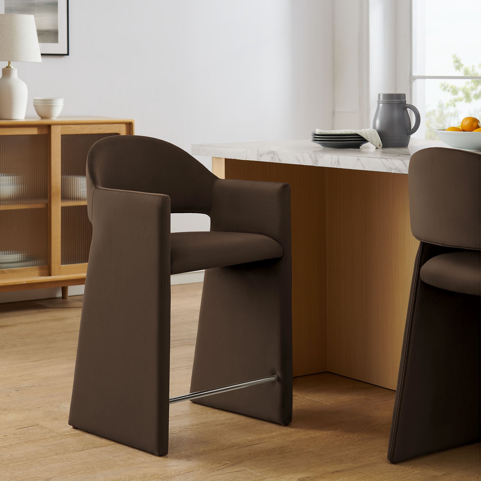 Talia 37 Inch Performance Velvet Counter Stool - Chocolate Brown