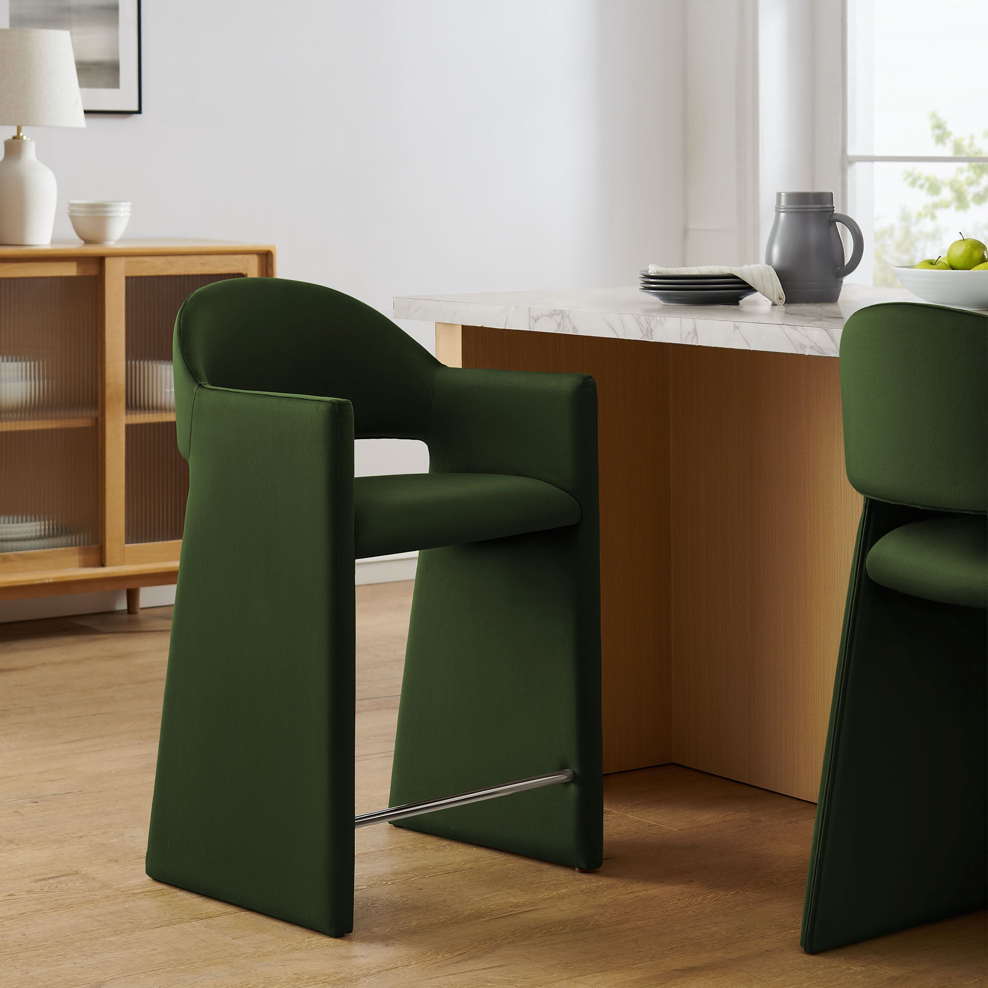 Talia 37 Inch Performance Velvet Counter Stool - Moss Green