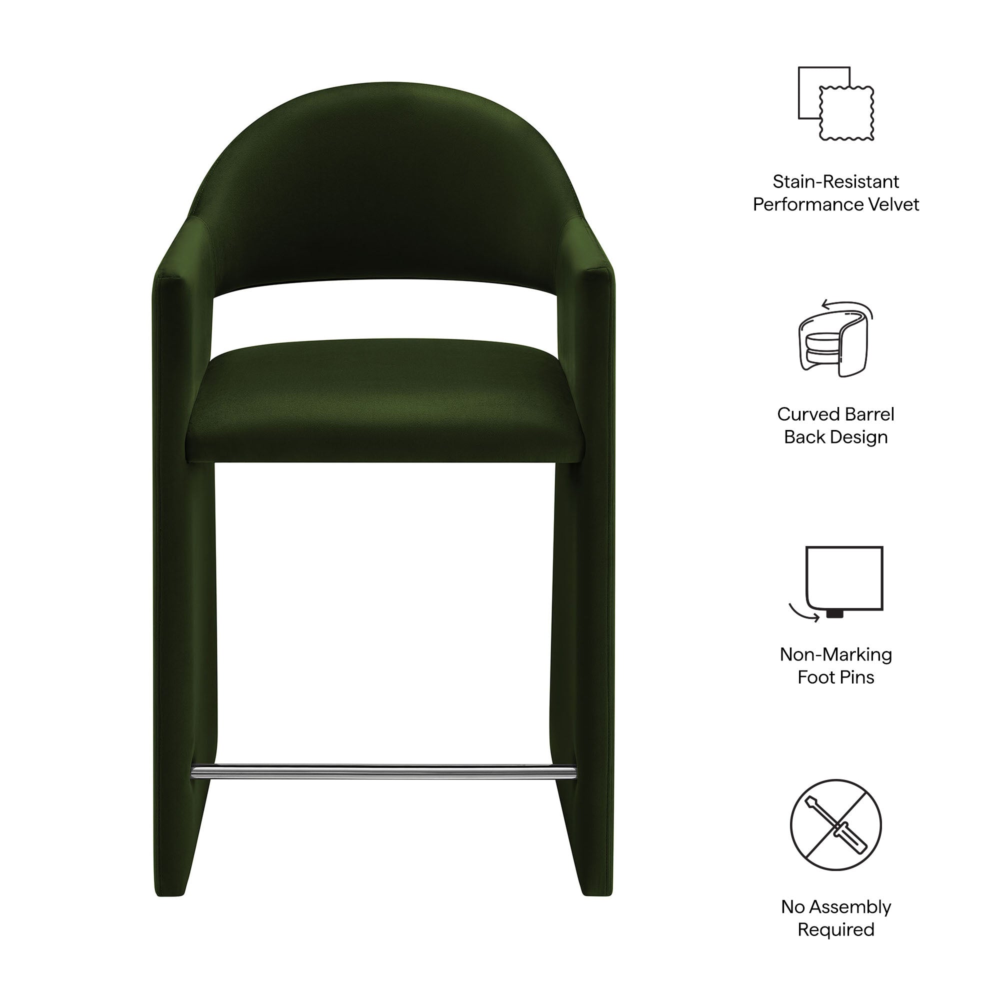 Talia 37 Inch Performance Velvet Counter Stool - Moss Green