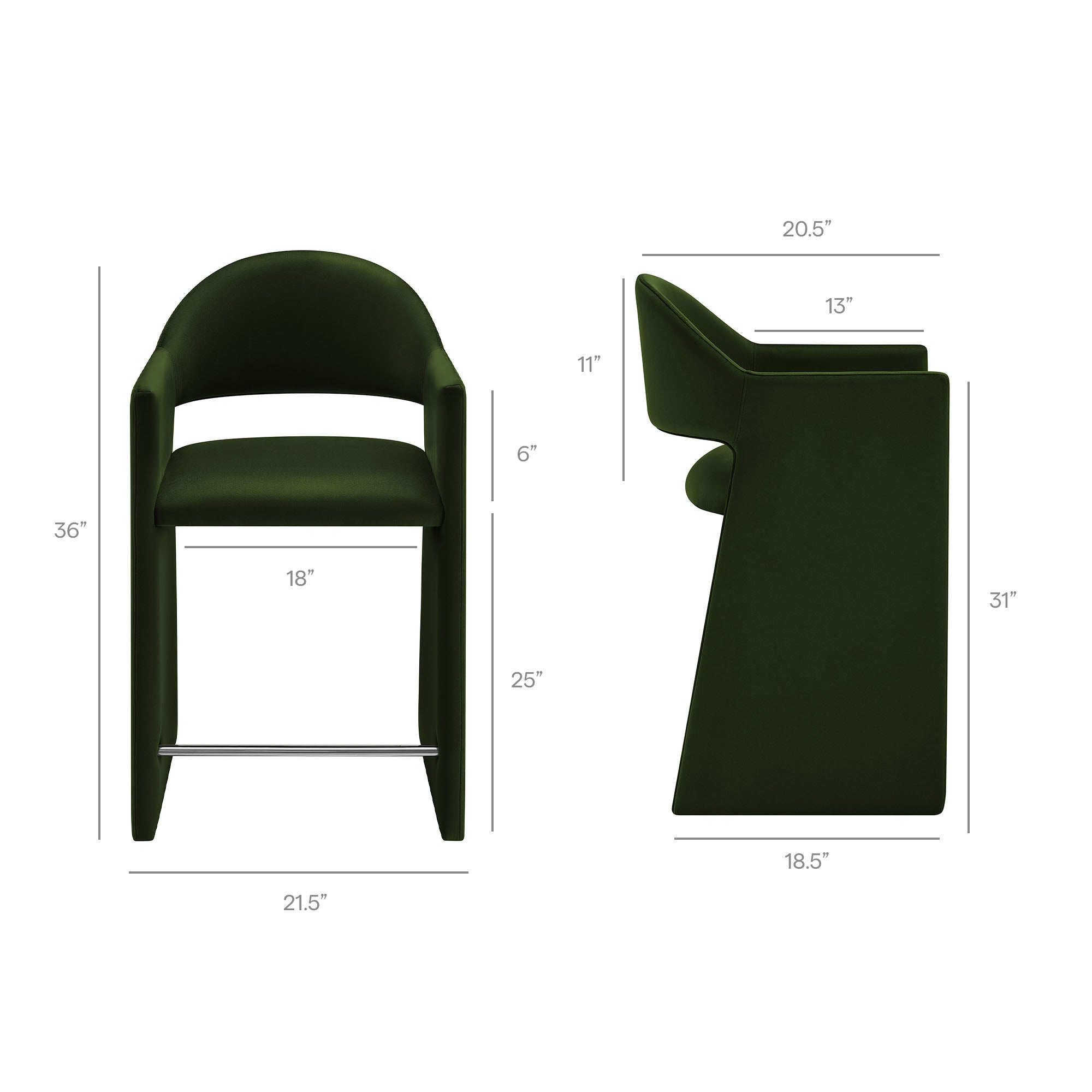 Talia 37 Inch Performance Velvet Counter Stool - Moss Green