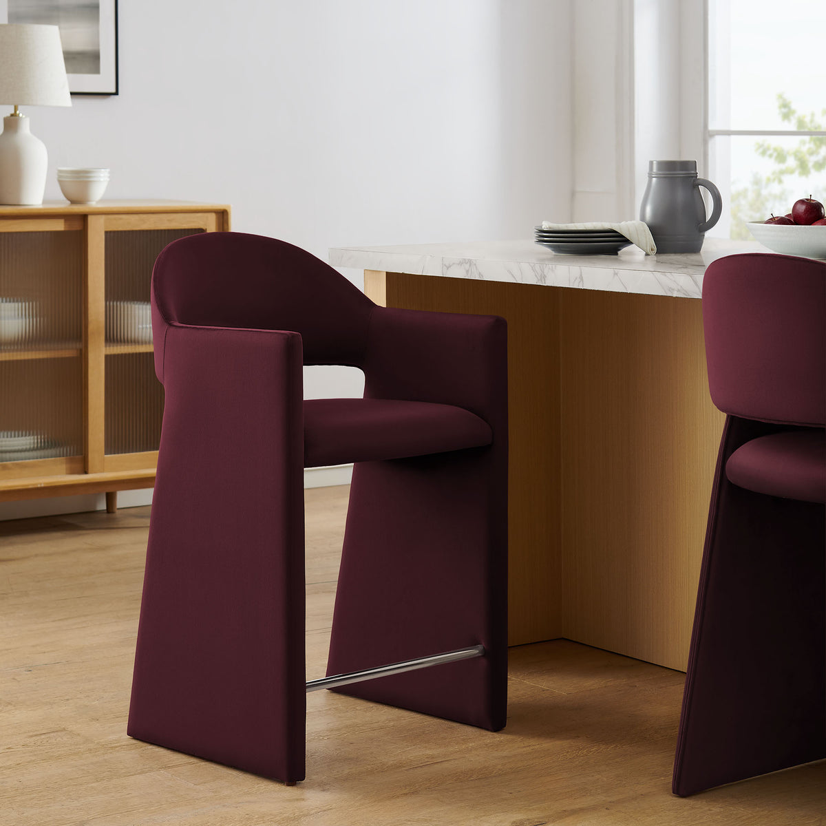 Talia 37 Inch Performance Velvet Counter Stool - Mulberry
