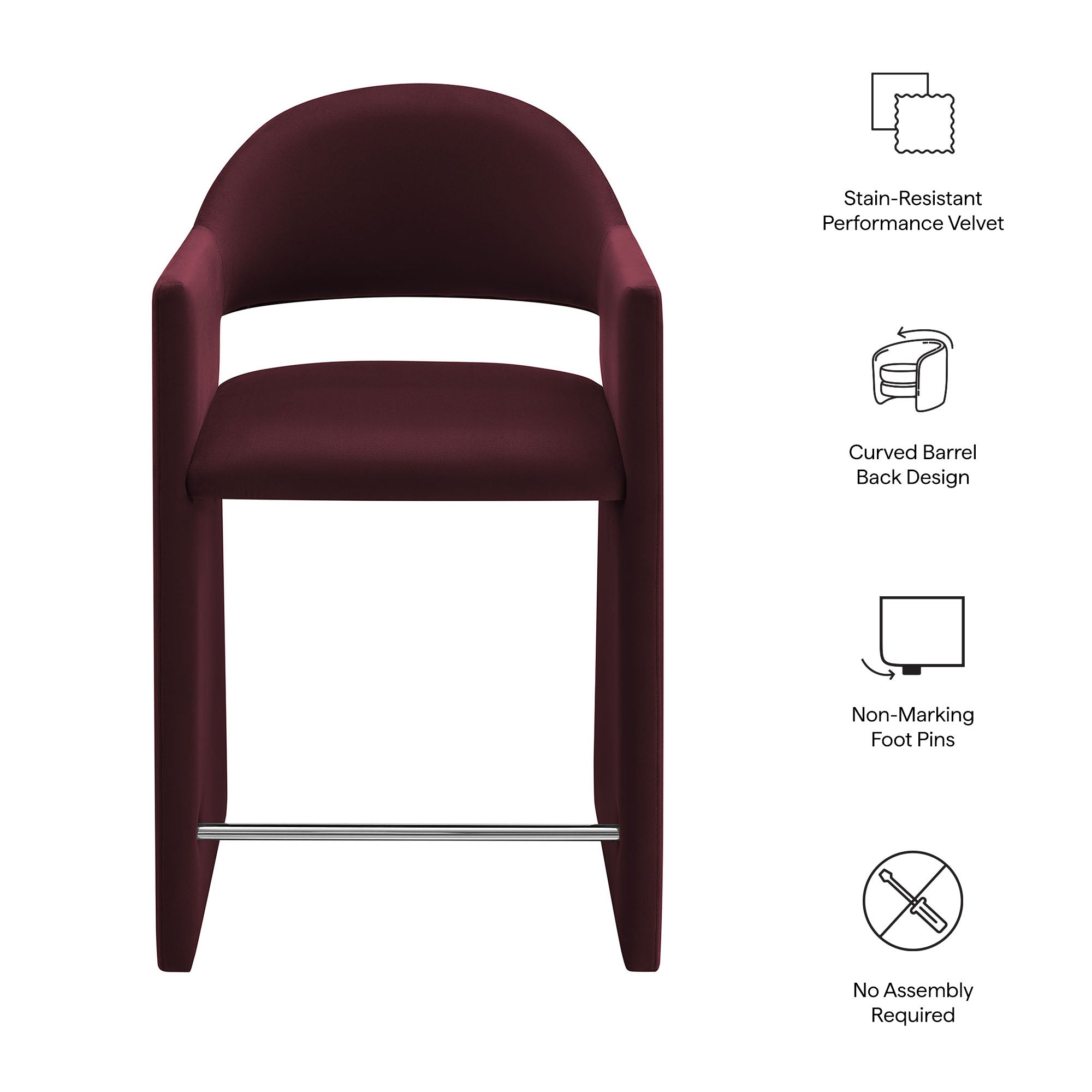 Talia 37 Inch Performance Velvet Counter Stool - Mulberry