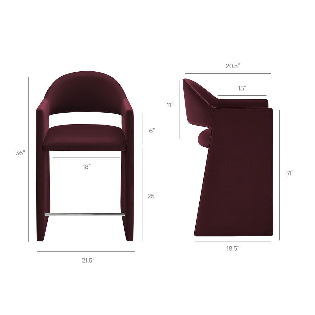 Talia 37 Inch Performance Velvet Counter Stool - Mulberry