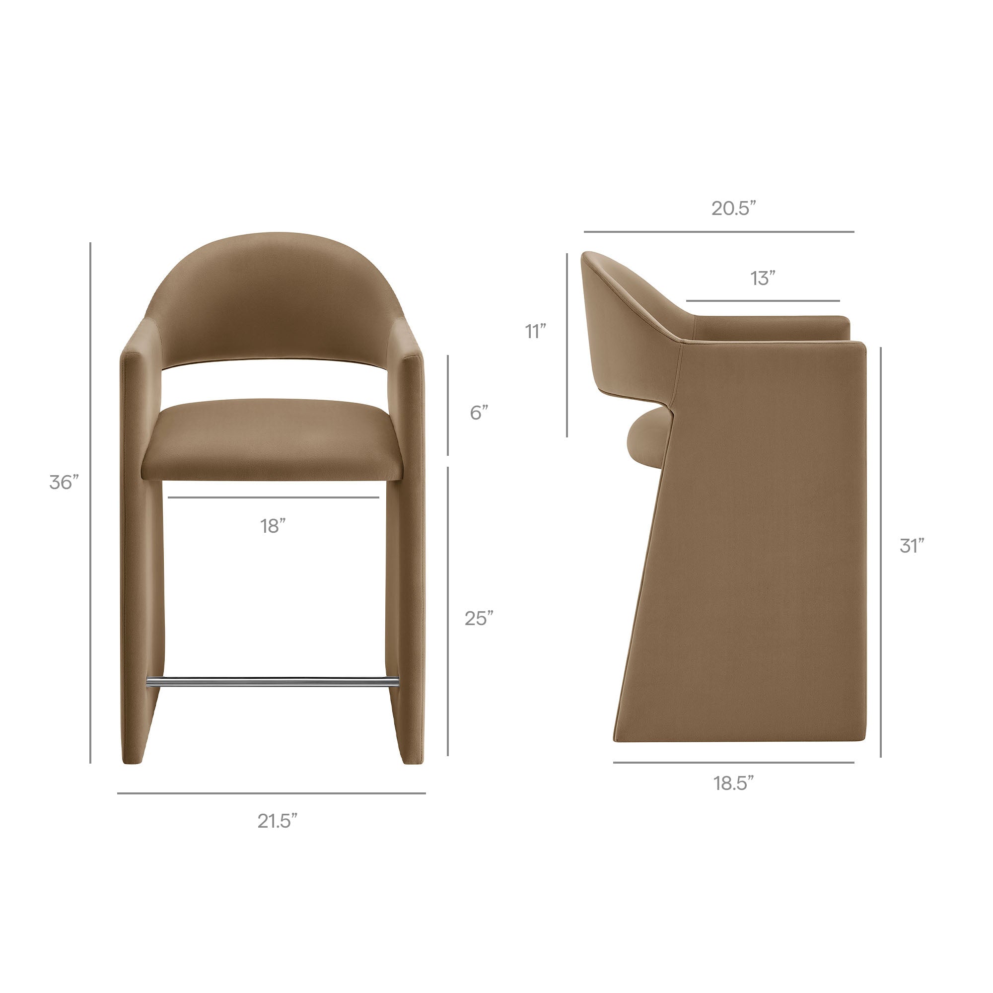 Talia 37 Inch Performance Velvet Counter Stool - Taupe