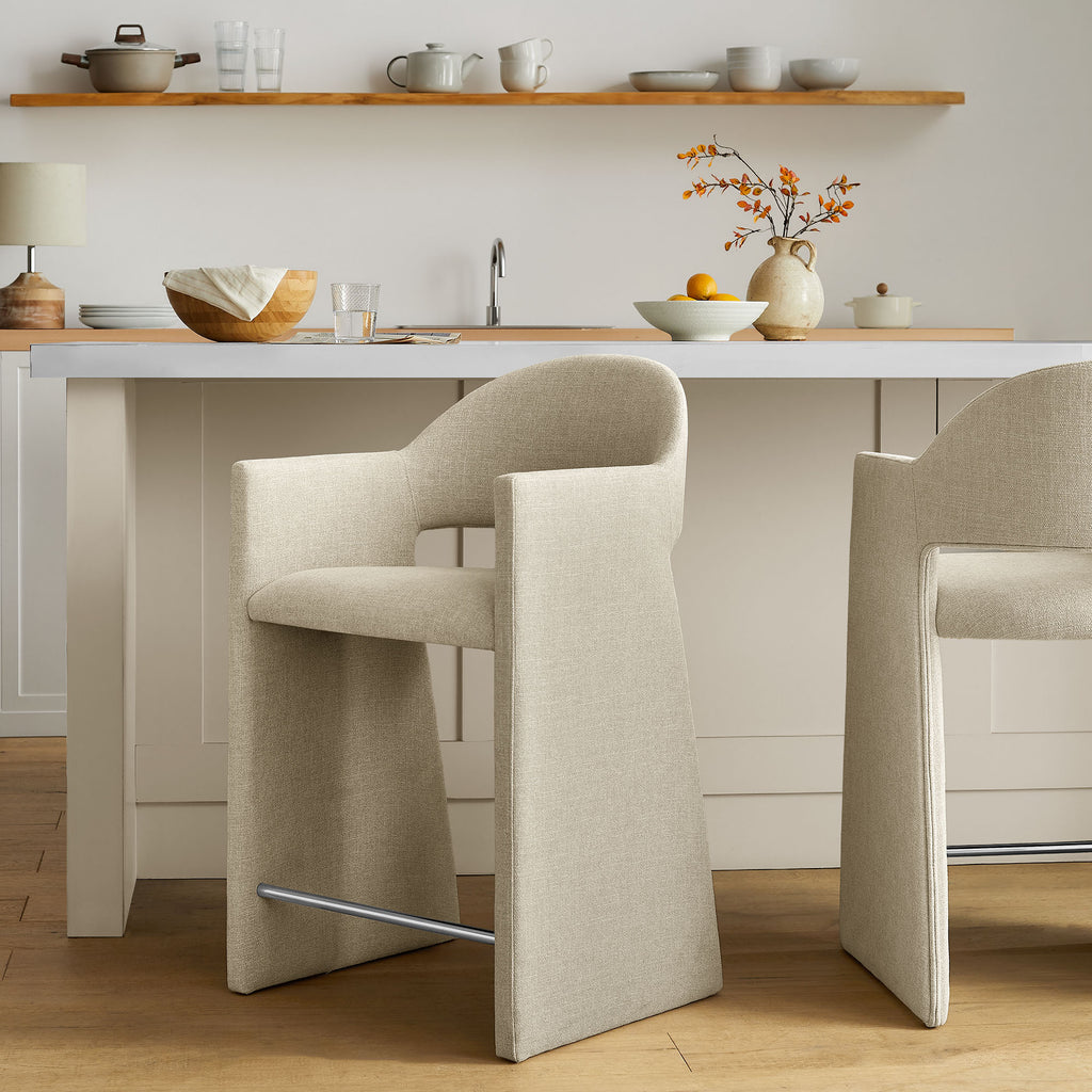 Talia 37 Inch Upholstered Fabric Counter Stool - Linen