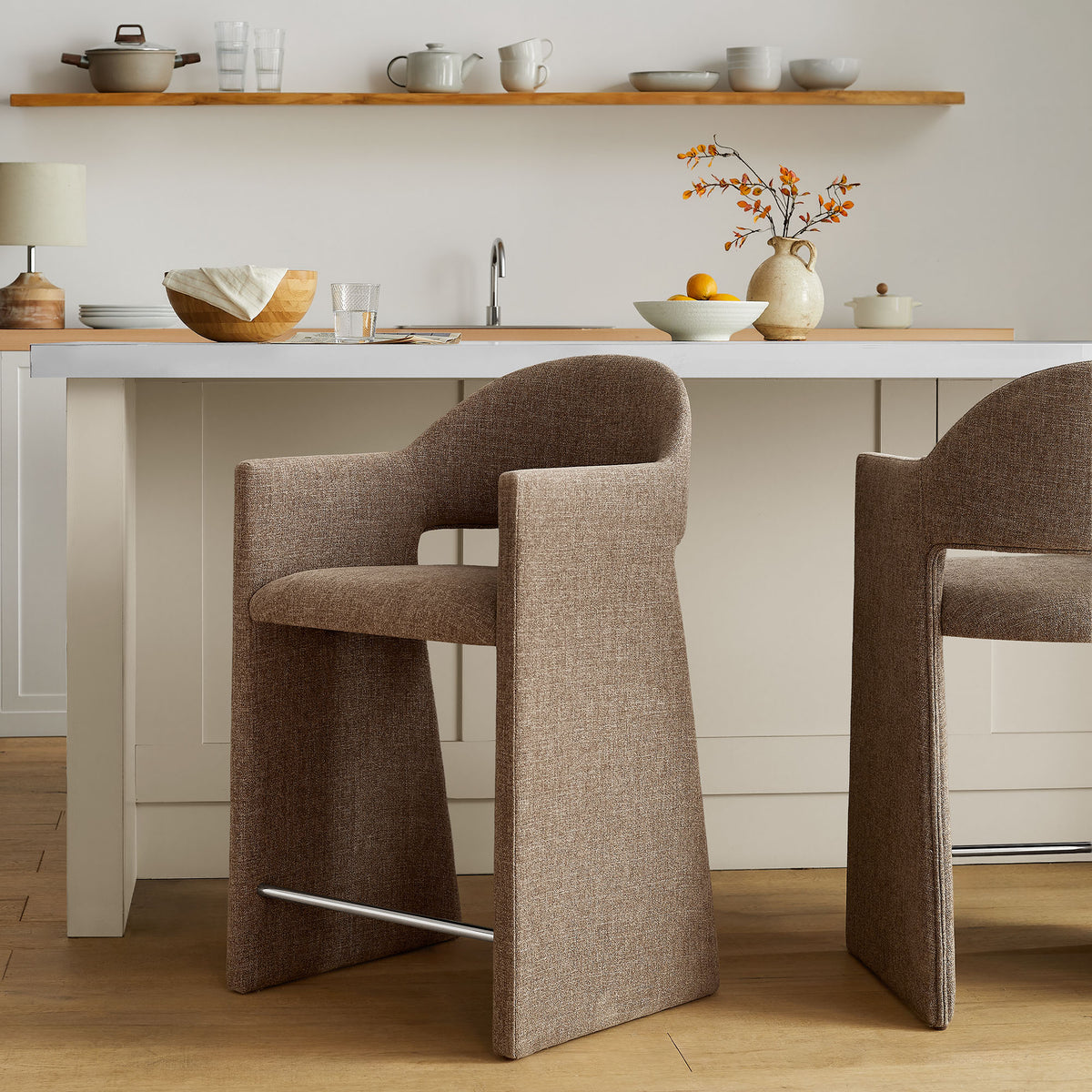 Talia 37 Inch Upholstered Fabric Counter Stool - Mocha
