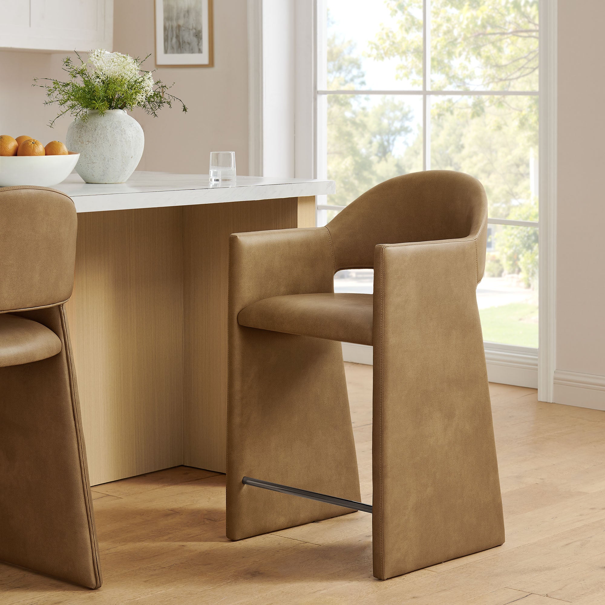 Talia 37 Inch Vegan Leather Counter Stool - Toast