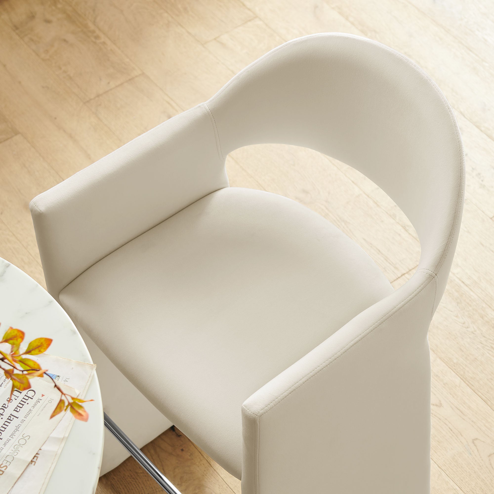 Talia 41 Inch Performance Velvet Bar Stool - Alabaster