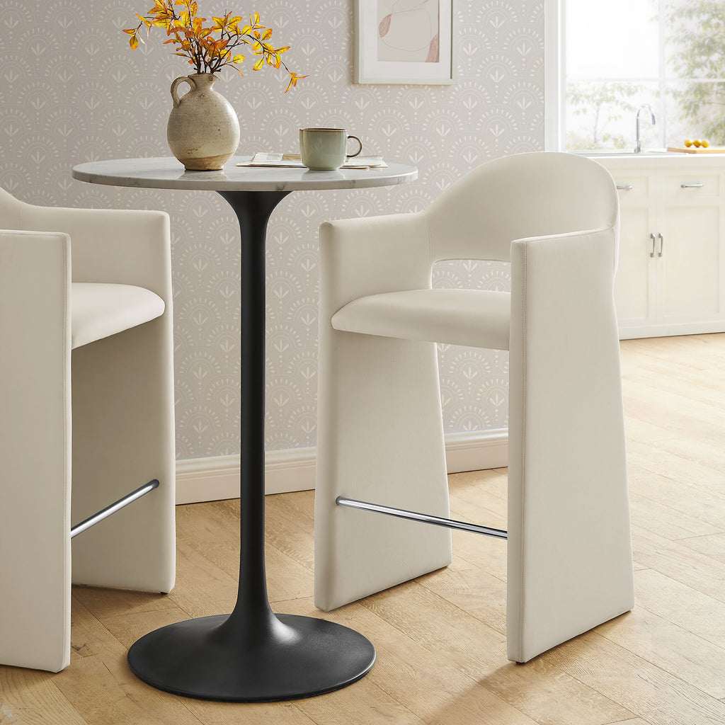Talia 41 Inch Performance Velvet Bar Stool - Alabaster