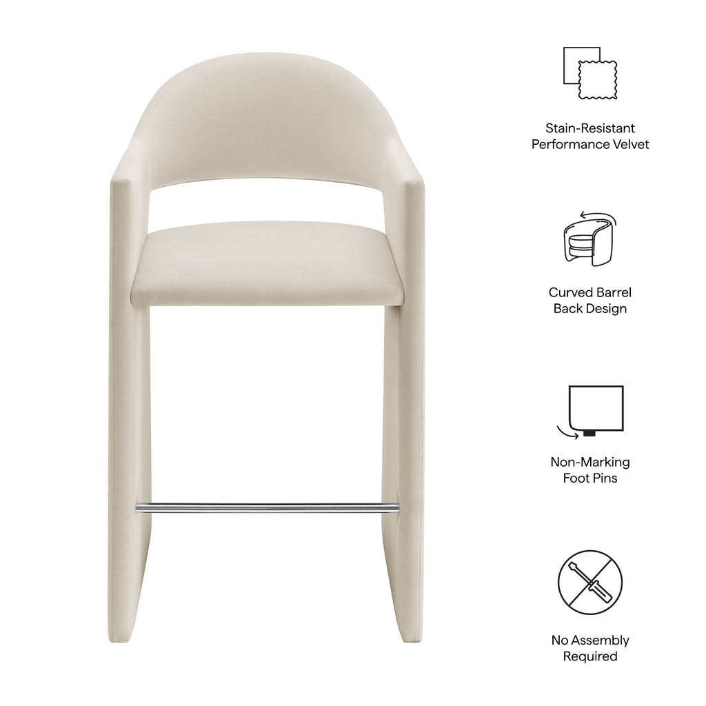 Talia 41 Inch Performance Velvet Bar Stool - Alabaster
