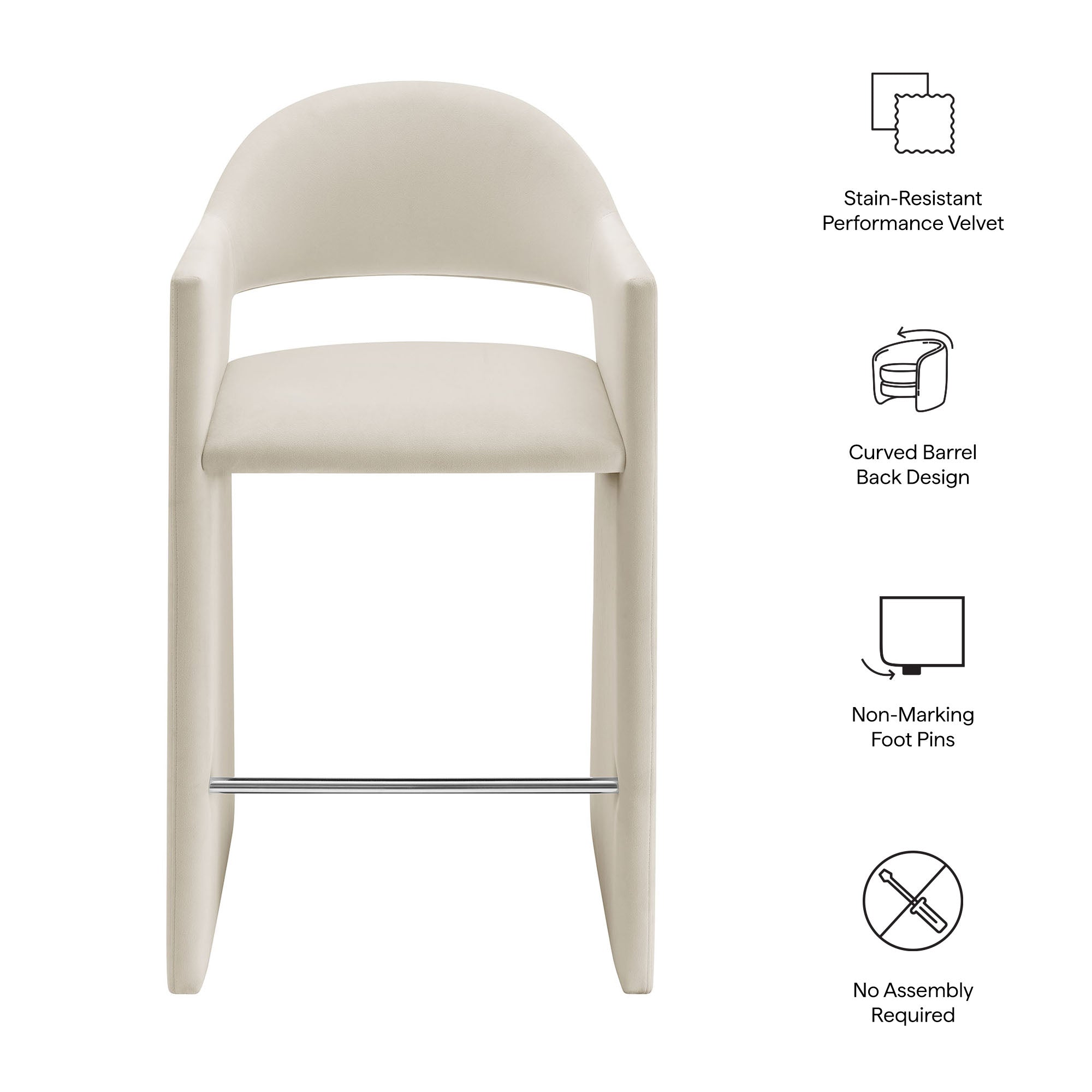 Talia 41 Inch Performance Velvet Bar Stool - Alabaster