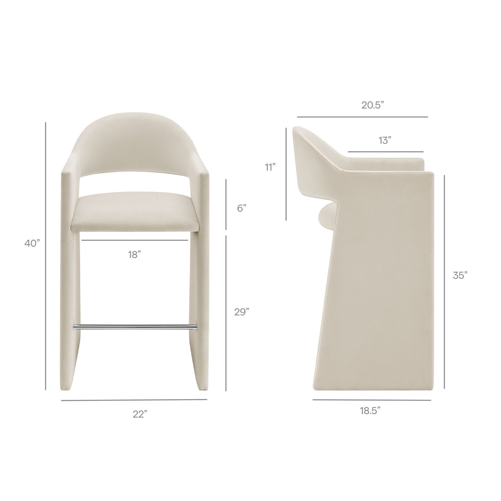 Talia 41 Inch Performance Velvet Bar Stool - Alabaster