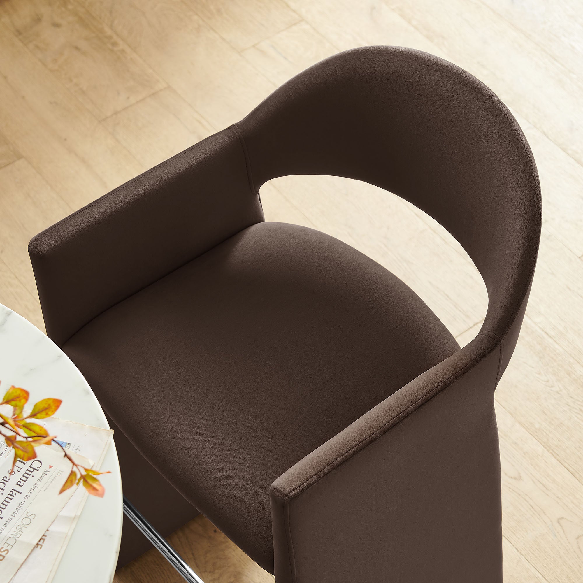 Talia 41 Inch Performance Velvet Bar Stool - Chocolate Brown