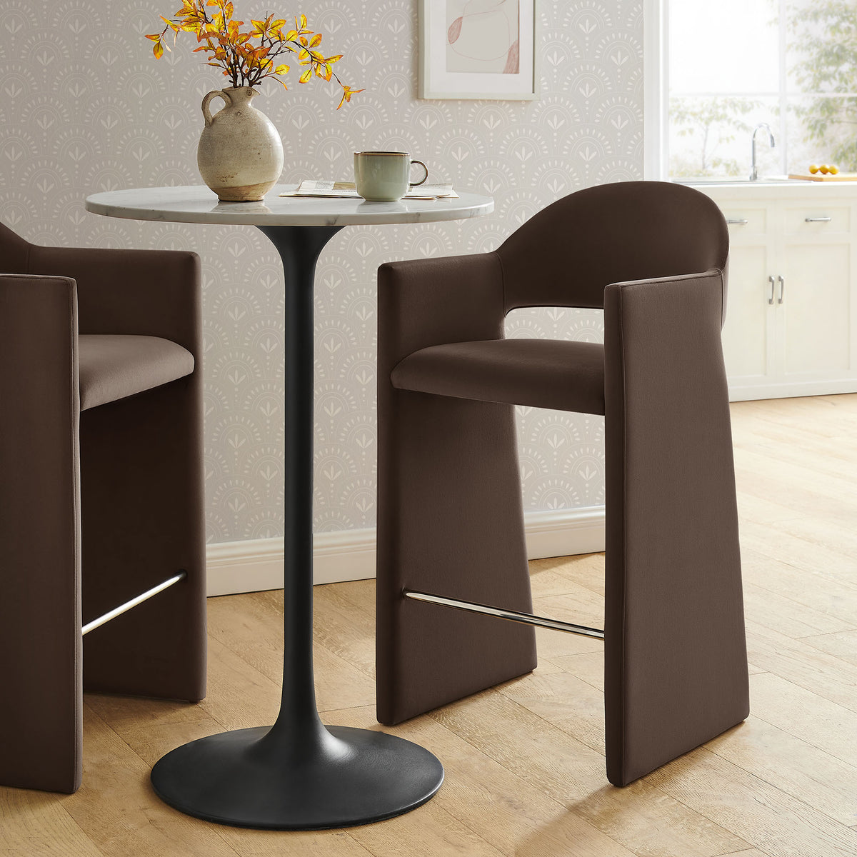 Talia 41 Inch Performance Velvet Bar Stool - Chocolate Brown