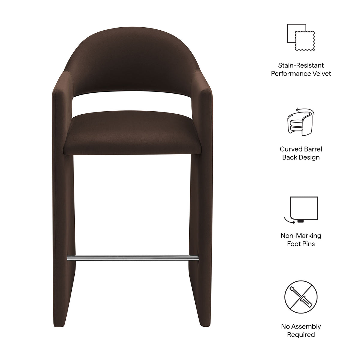 Talia 41 Inch Performance Velvet Bar Stool - Chocolate Brown