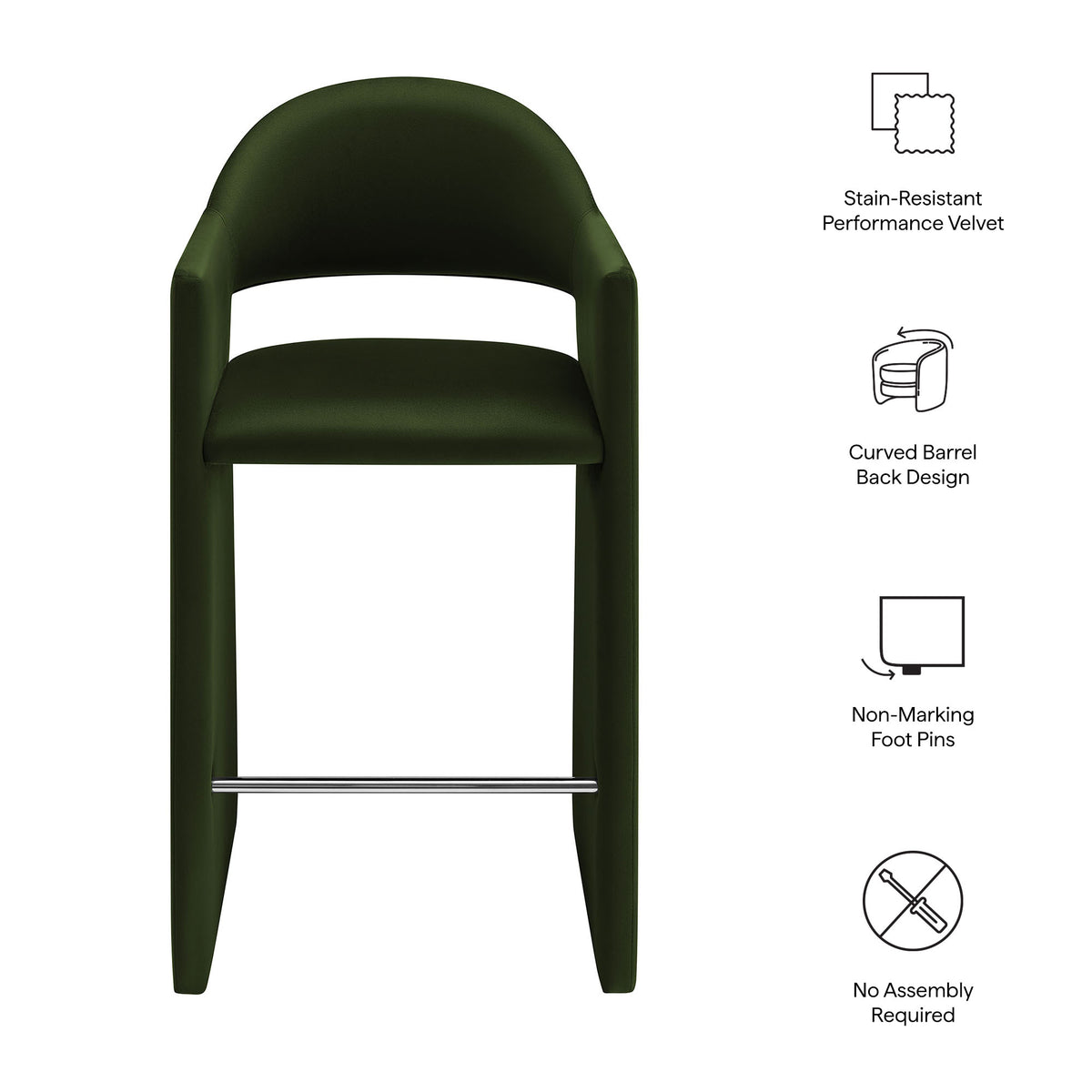 Talia 41 Inch Performance Velvet Bar Stool - Moss Green