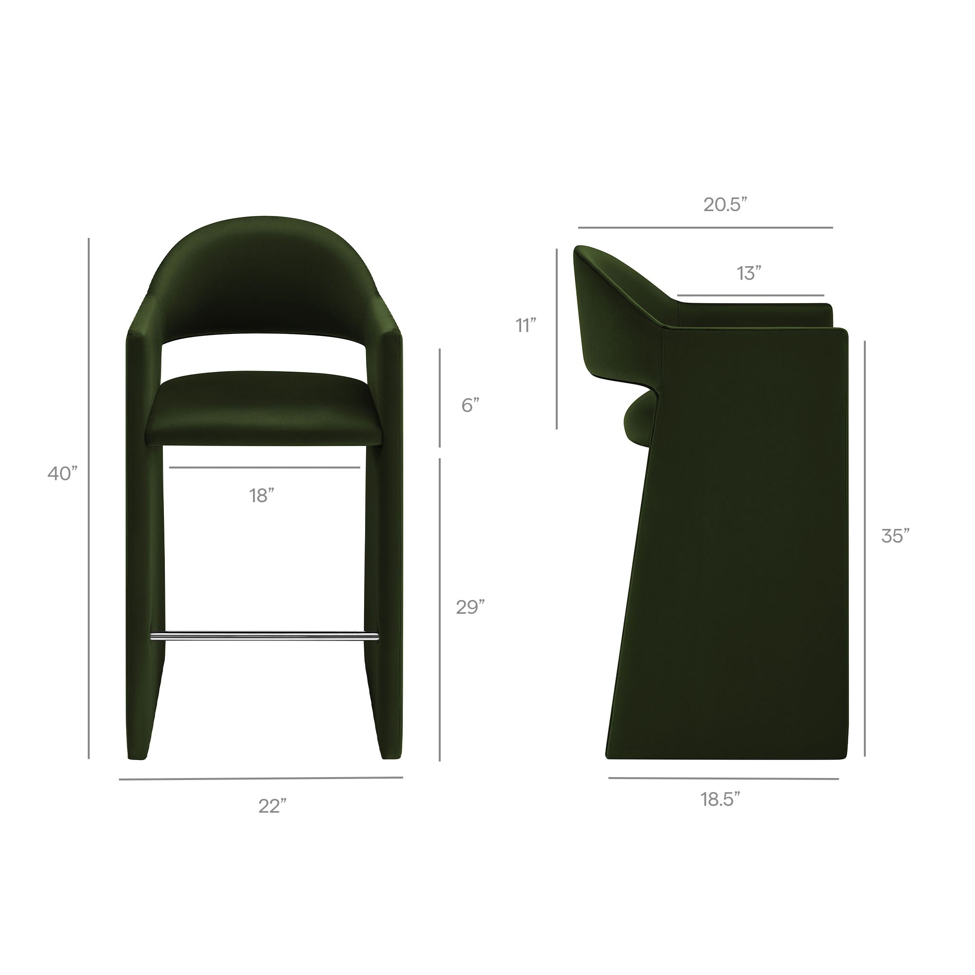 Talia 41 Inch Performance Velvet Bar Stool - Moss Green