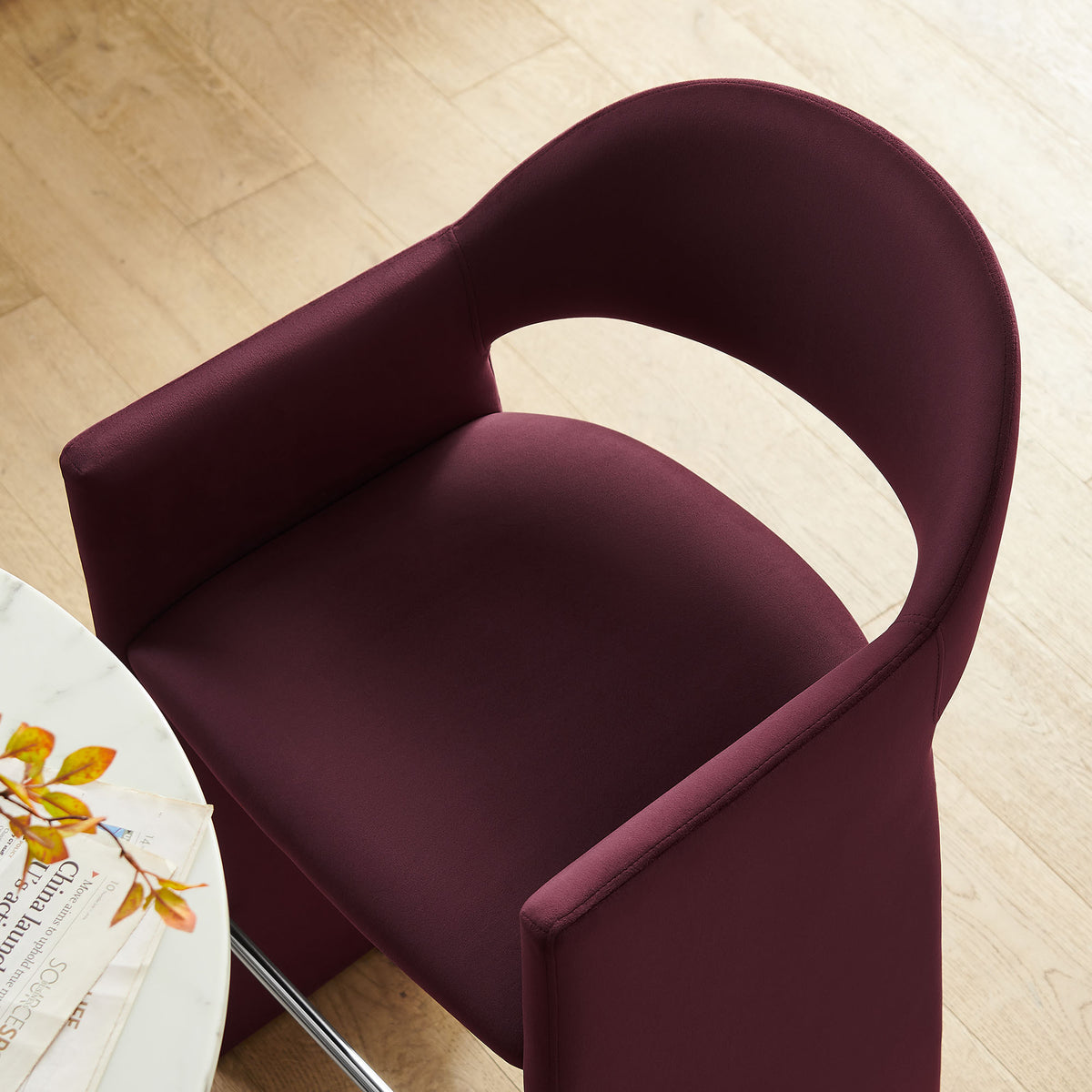 Talia 41 Inch Performance Velvet Bar Stool - Mulberry