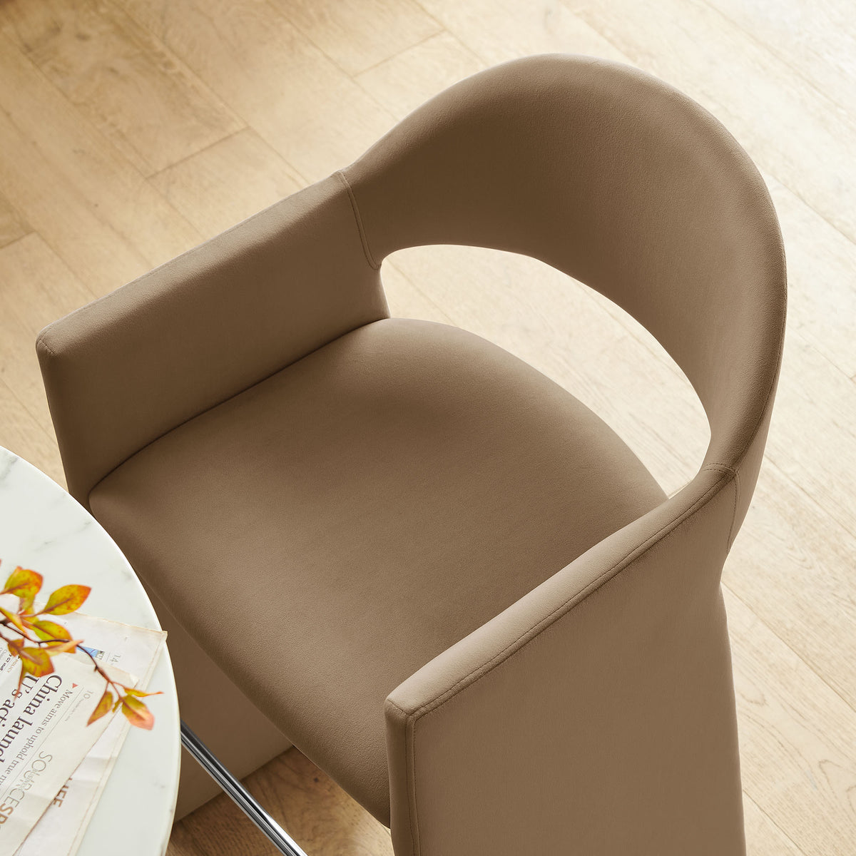 Talia 41 Inch Performance Velvet Bar Stool - Taupe