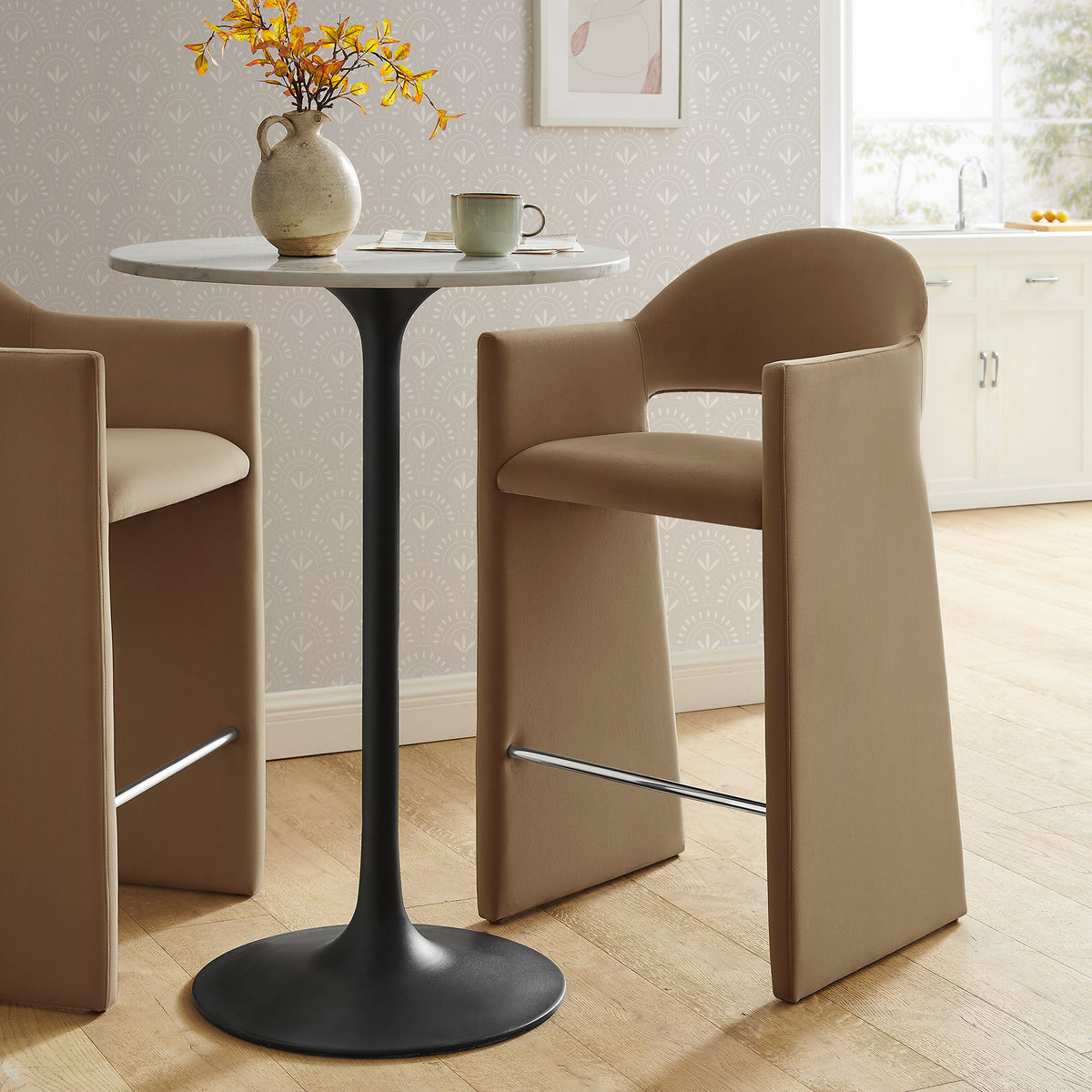 Talia 41 Inch Performance Velvet Bar Stool - Taupe