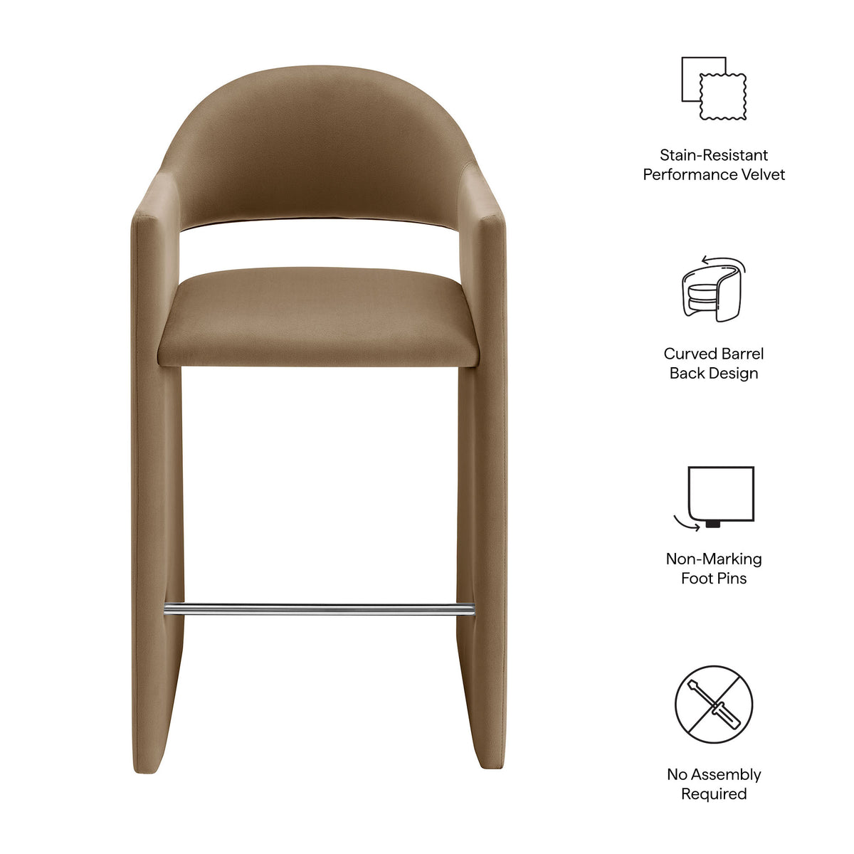 Talia 41 Inch Performance Velvet Bar Stool - Taupe